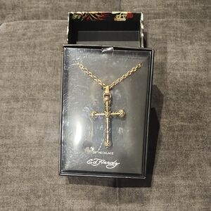 Ed Hardy Gold and Silver Cross Necklace